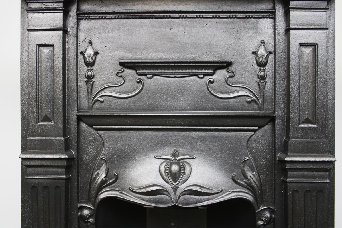 20th Century Antique Edwardian Art Nouveau Cast Iron Bedroom Combination Fireplace