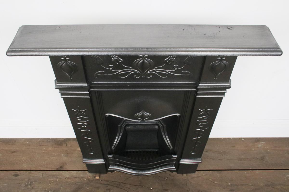 Antique Edwardian Art Nouveau Cast Iron Bedroom Combination Fireplace 2