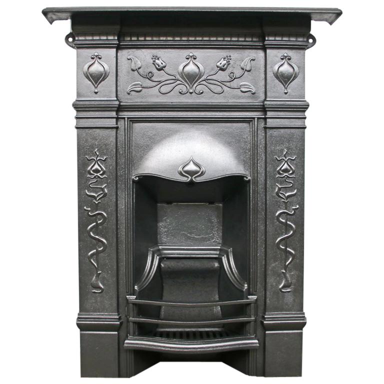 Antique Edwardian Art Nouveau Cast Iron Bedroom Combination Fireplace