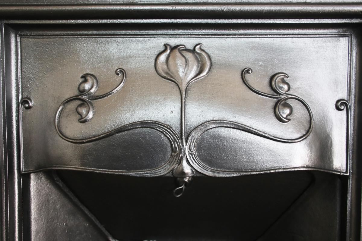 20th Century Antique Edwardian Art Nouveau Cast Iron Bedroom Fireplace