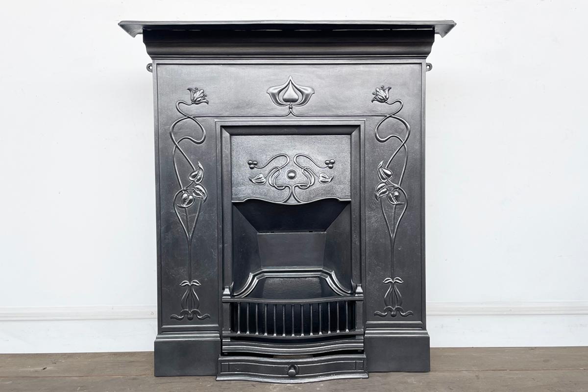 Antique Edwardian Art Nouveau cast iron combination fireplace For Sale ...