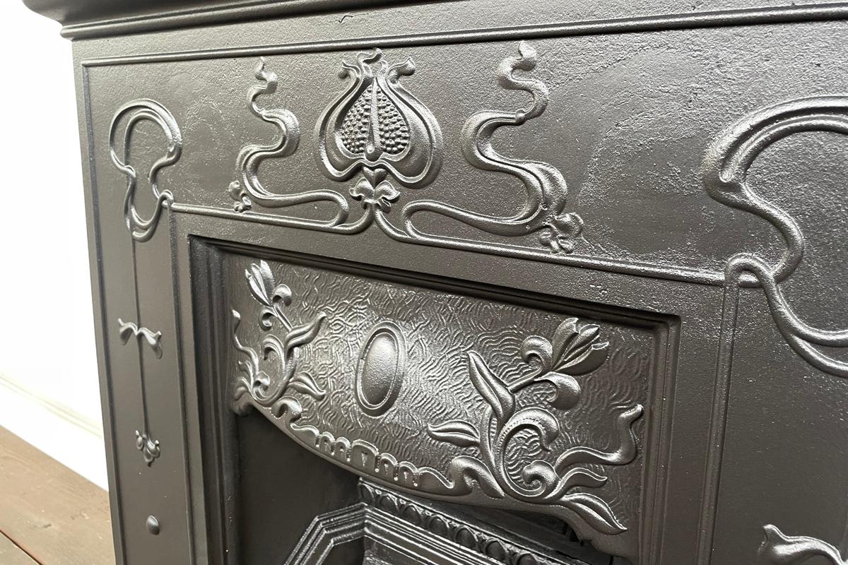 Cast Antique Edwardian Art Nouveau cast iron combination fireplace