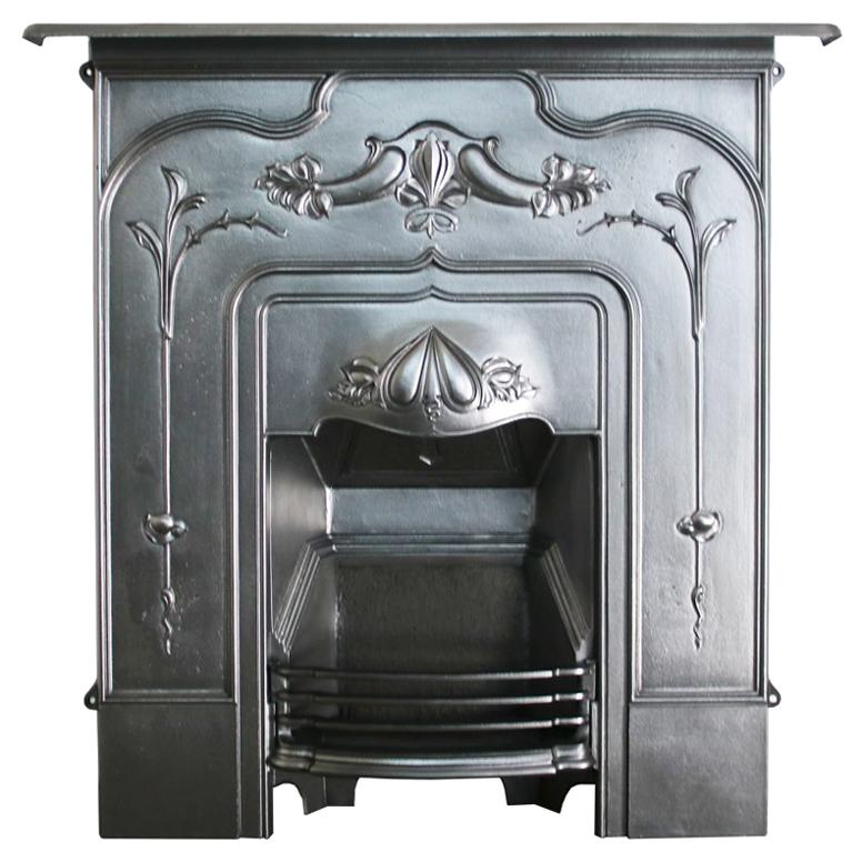 Antique Edwardian Art Nouveau Cast Iron Combination Fireplace