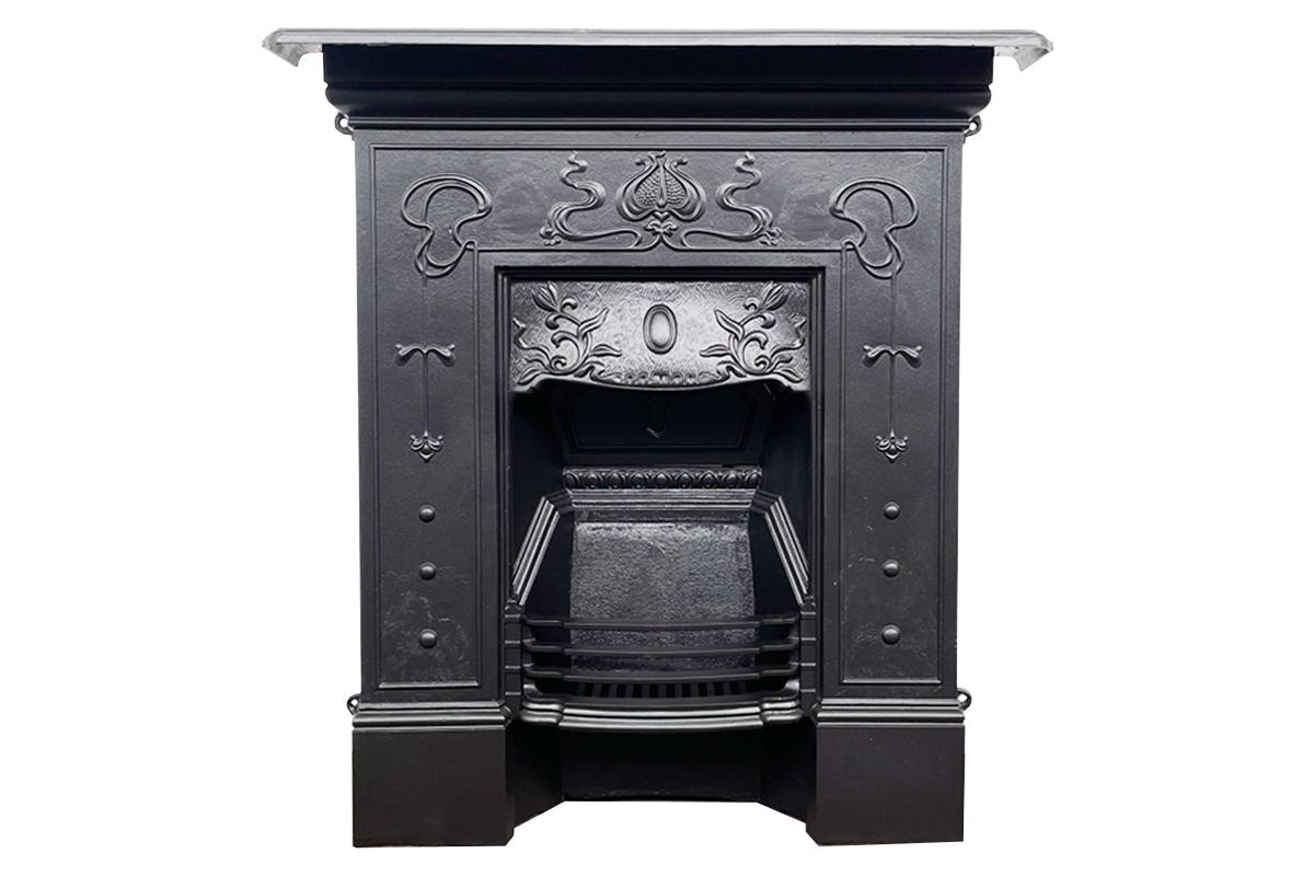 Antique Edwardian Art Nouveau cast iron combination fireplace 2