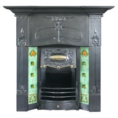 Antique Edwardian Art Nouveau Cast Iron Combination Fireplace