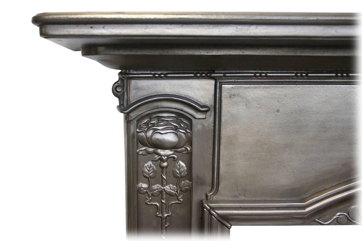 Antique Edwardian Art Nouveau Cast Iron Fireplace Surround In Excellent Condition In Manchester, GB