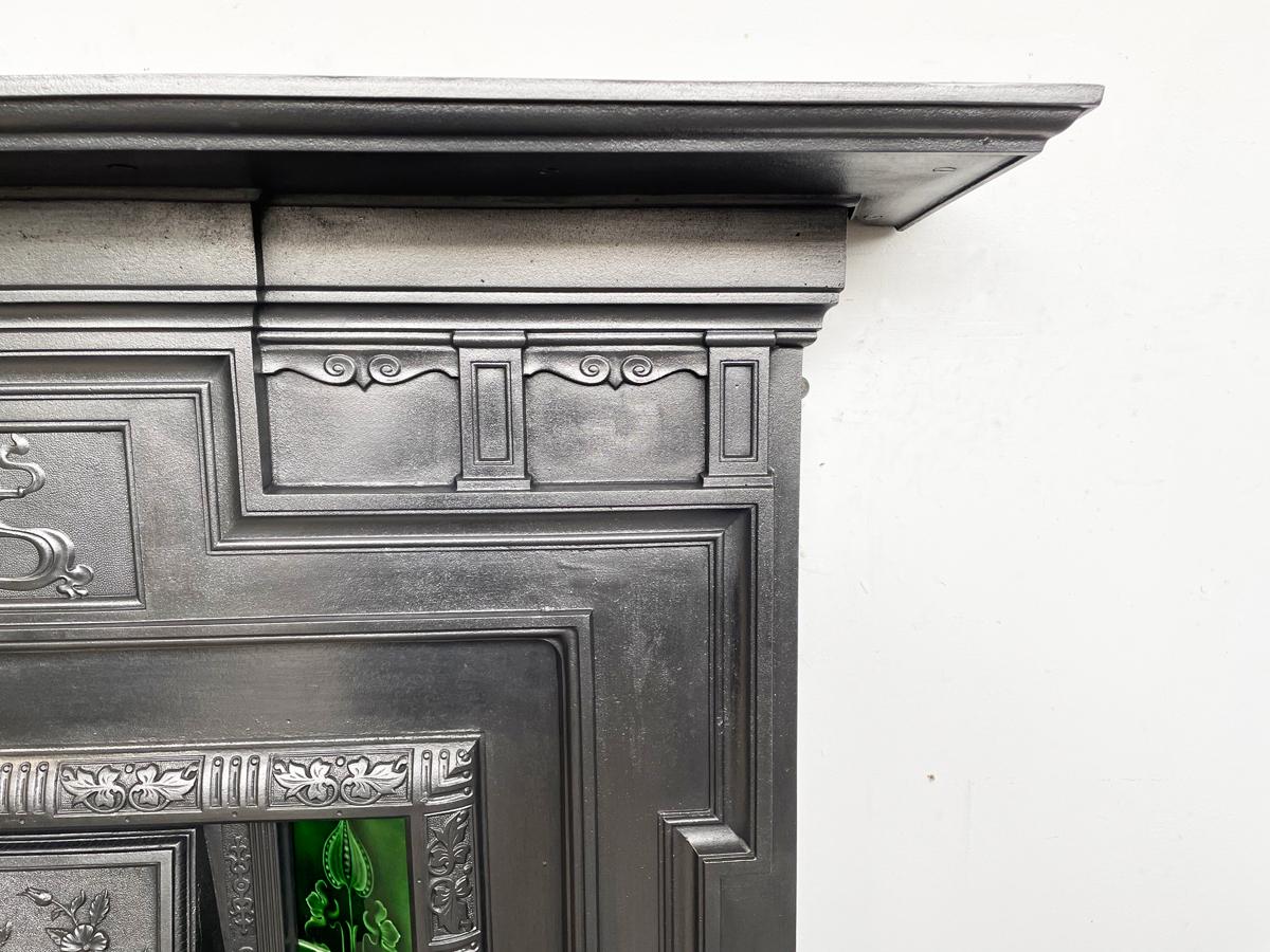 Antique Edwardian Art Nouveau Cast Iron Fireplace Surround 4