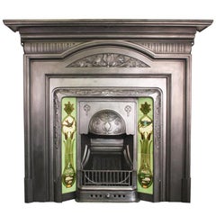 Antique Edwardian Art Nouveau Cast Iron Fireplace Surround