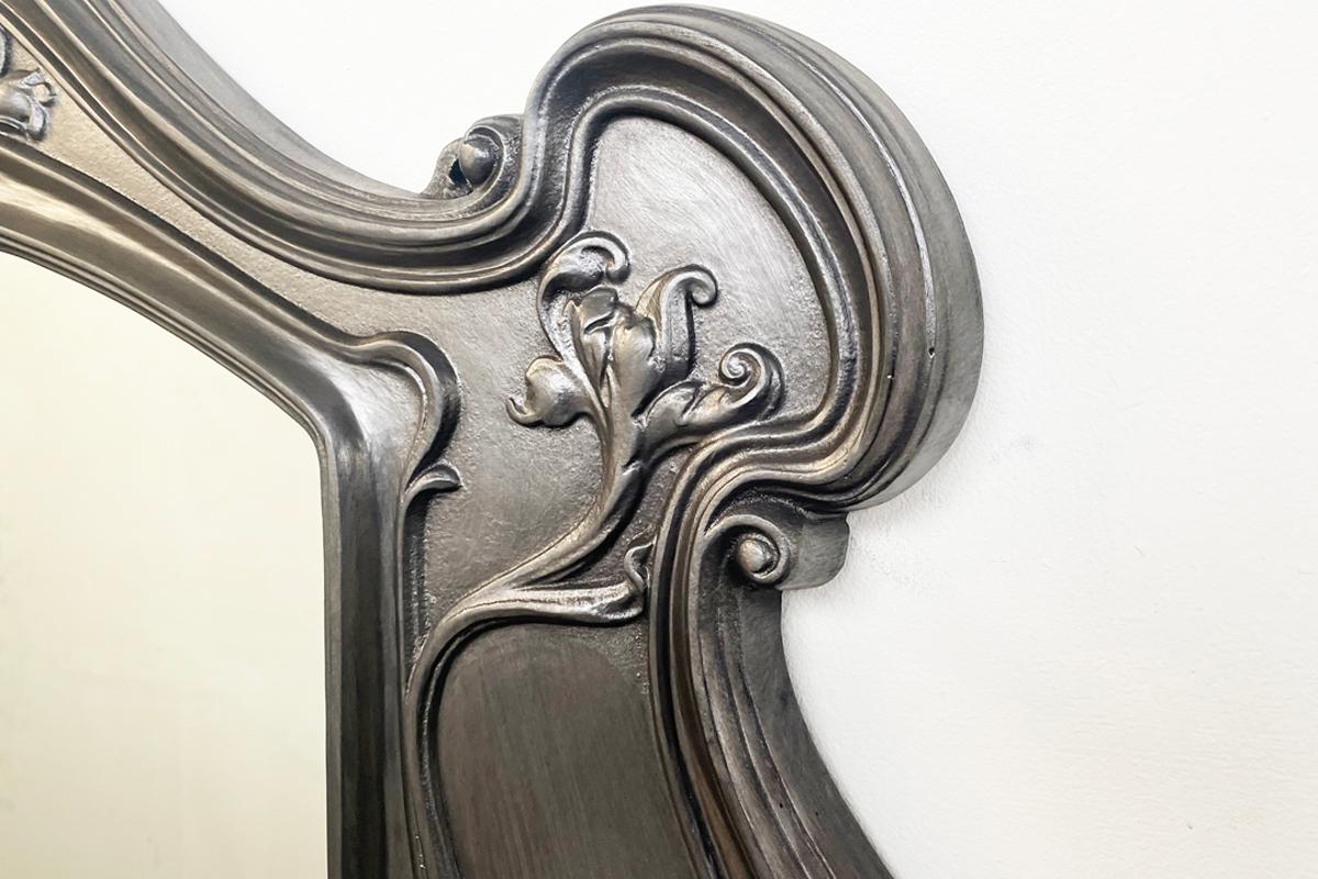 English Antique Edwardian Art Nouveau cast iron overmantle mirror