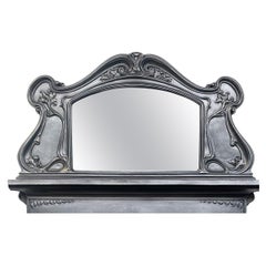 Antique Edwardian Art Nouveau cast iron overmantle mirror