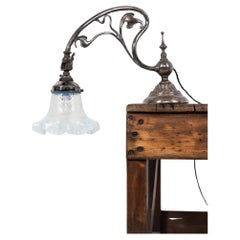 Antique Edwardian Art Nouveau Silver Plated Brass Piano Desk Lamp, c.1910