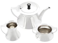 Antike Edwardian Art Nouveau Sterling Silber Bachelor Drei Stück Tee-Set 1909