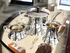 Antique Edwardian Art Nouveau Sterling Silver Bachelor Three Piece Tea Set 1909