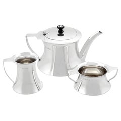 Antike Edwardian Art Nouveau Sterling Silber Bachelor Drei Stück Tee-Set 1909