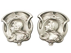 Antique Edwardian Art Nouveau Style Set of Six Sterling Silver Buttons