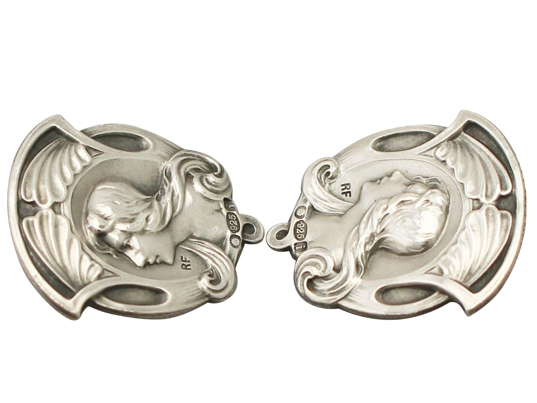 Antikes antikes Set aus sechs Sterlingsilber-Knöpfen im edwardianischen Jugendstil (Englisch) im Angebot