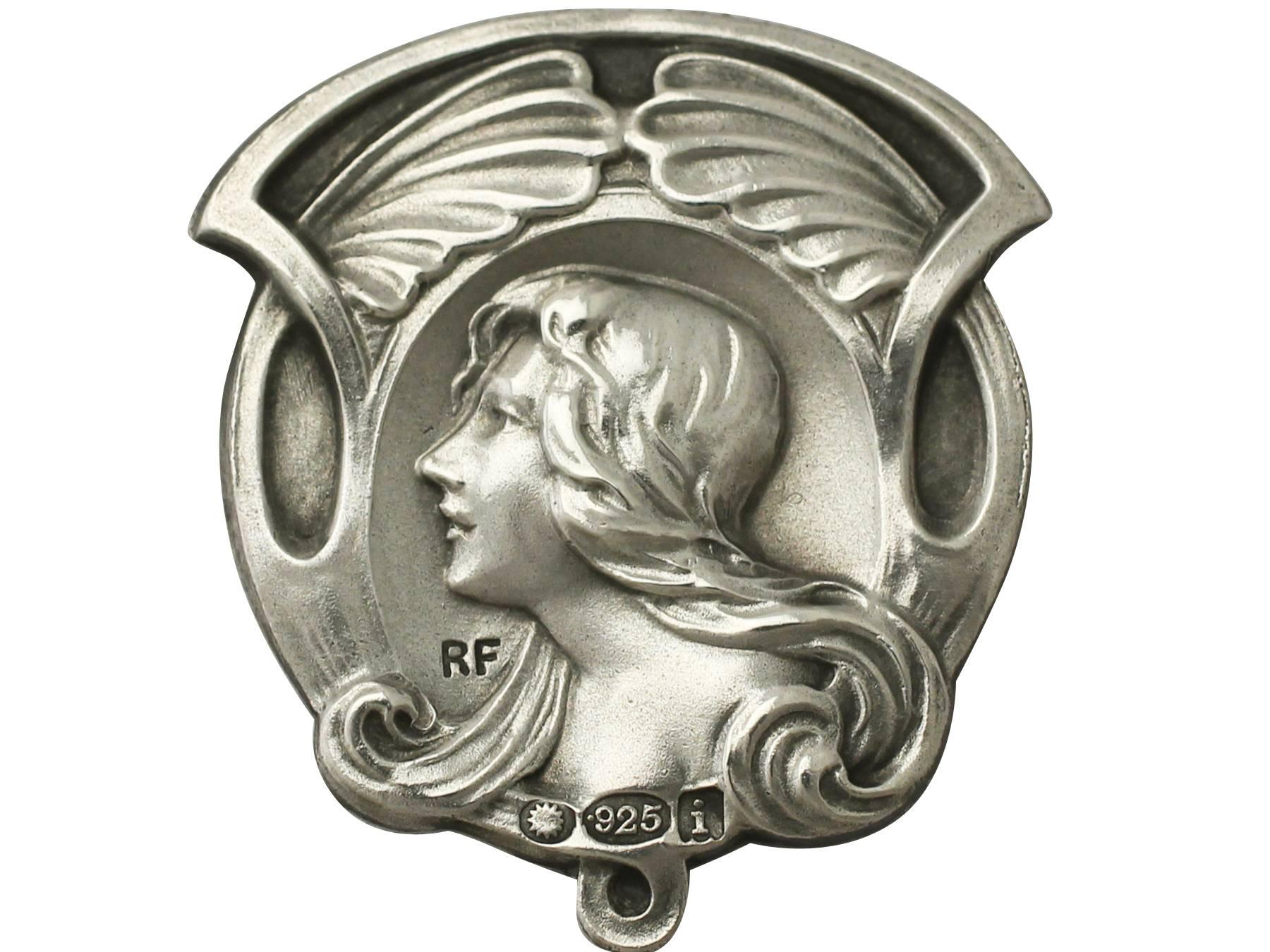 English Antique Edwardian Art Nouveau Style Set of Six Sterling Silver Buttons For Sale