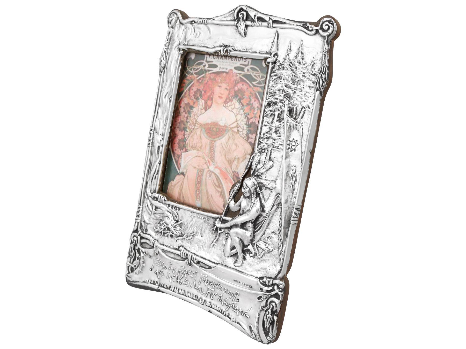 English Edwardian Sterling Silver Photograph Frame in Art Nouveau Style  For Sale