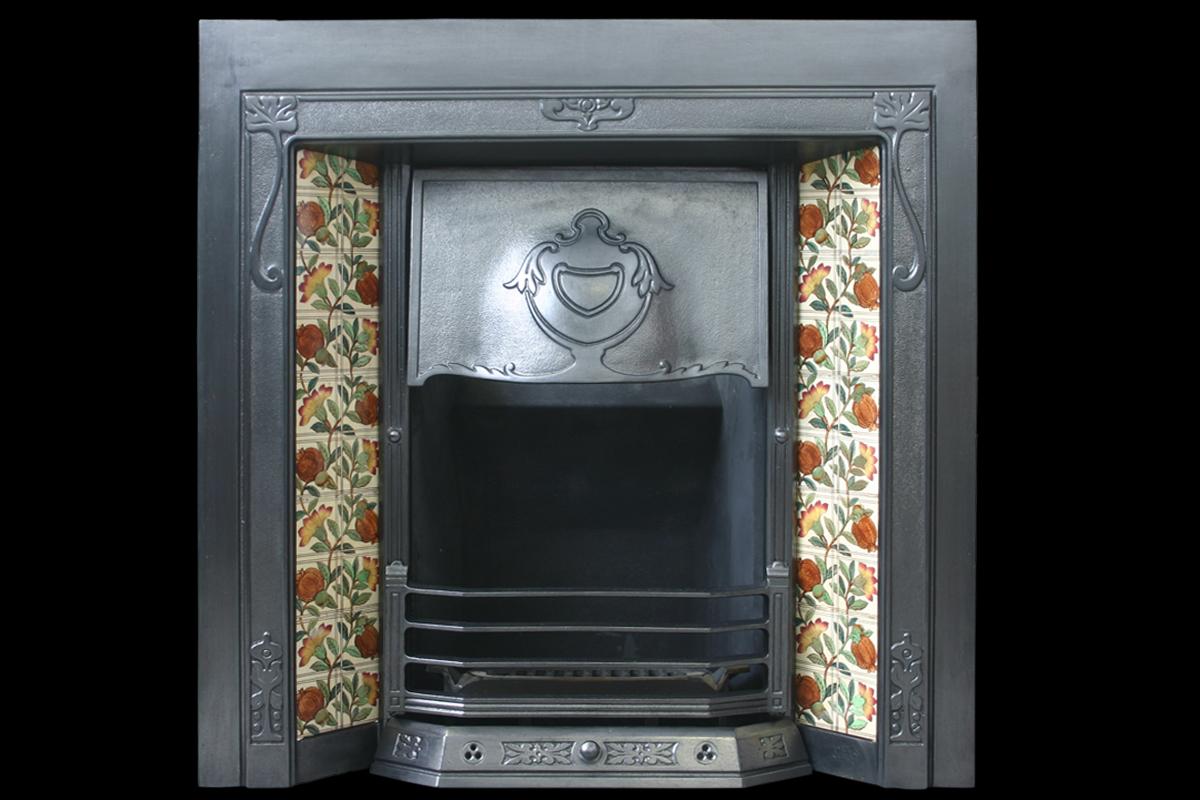 English Antique Edwardian Arts & Crafts Cast Iron Fireplace Grate