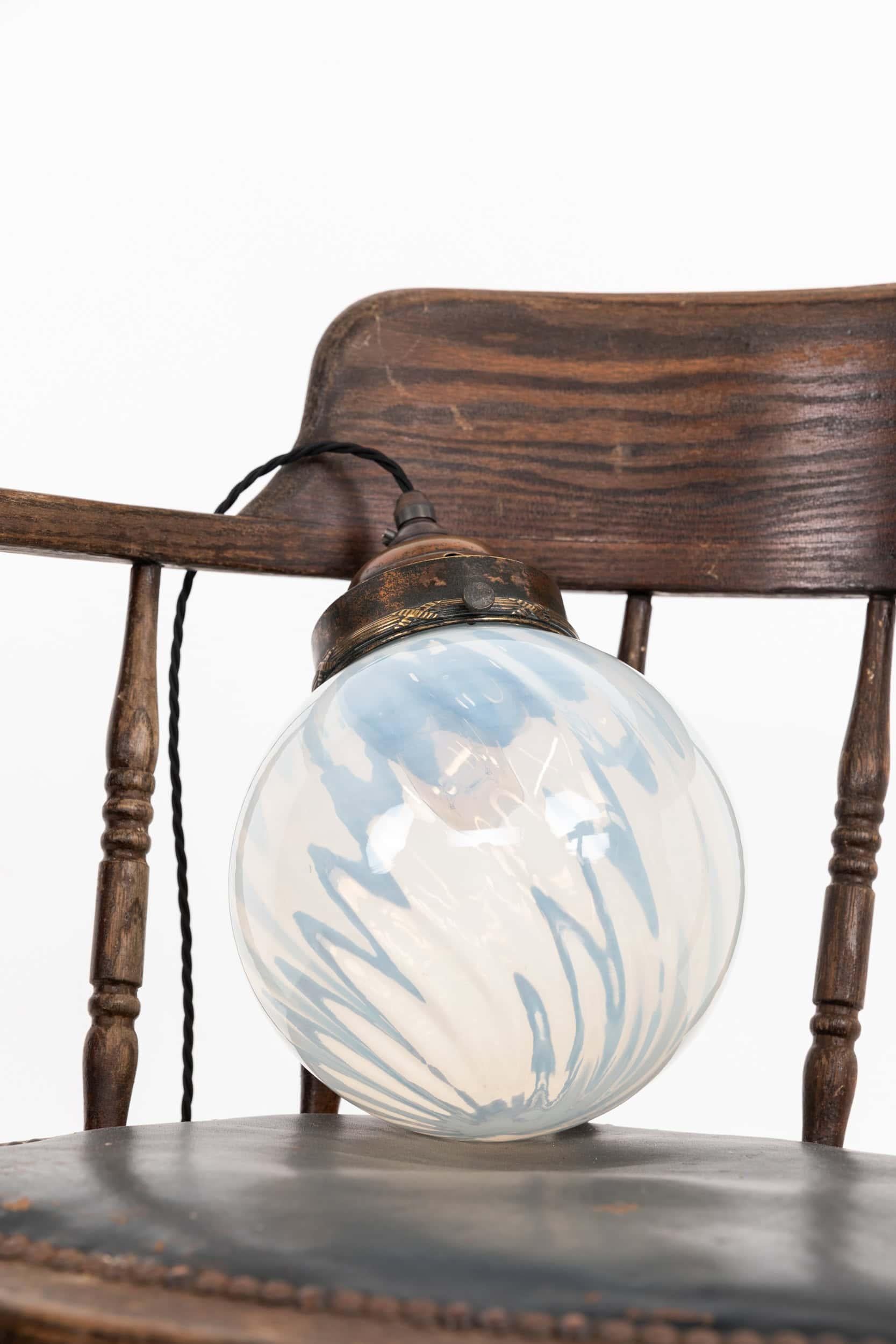 Arts and Crafts Antique Edwardian Arts & Crafts Globe Vaseline Glass Light Pendant Lamp, C.1910 For Sale