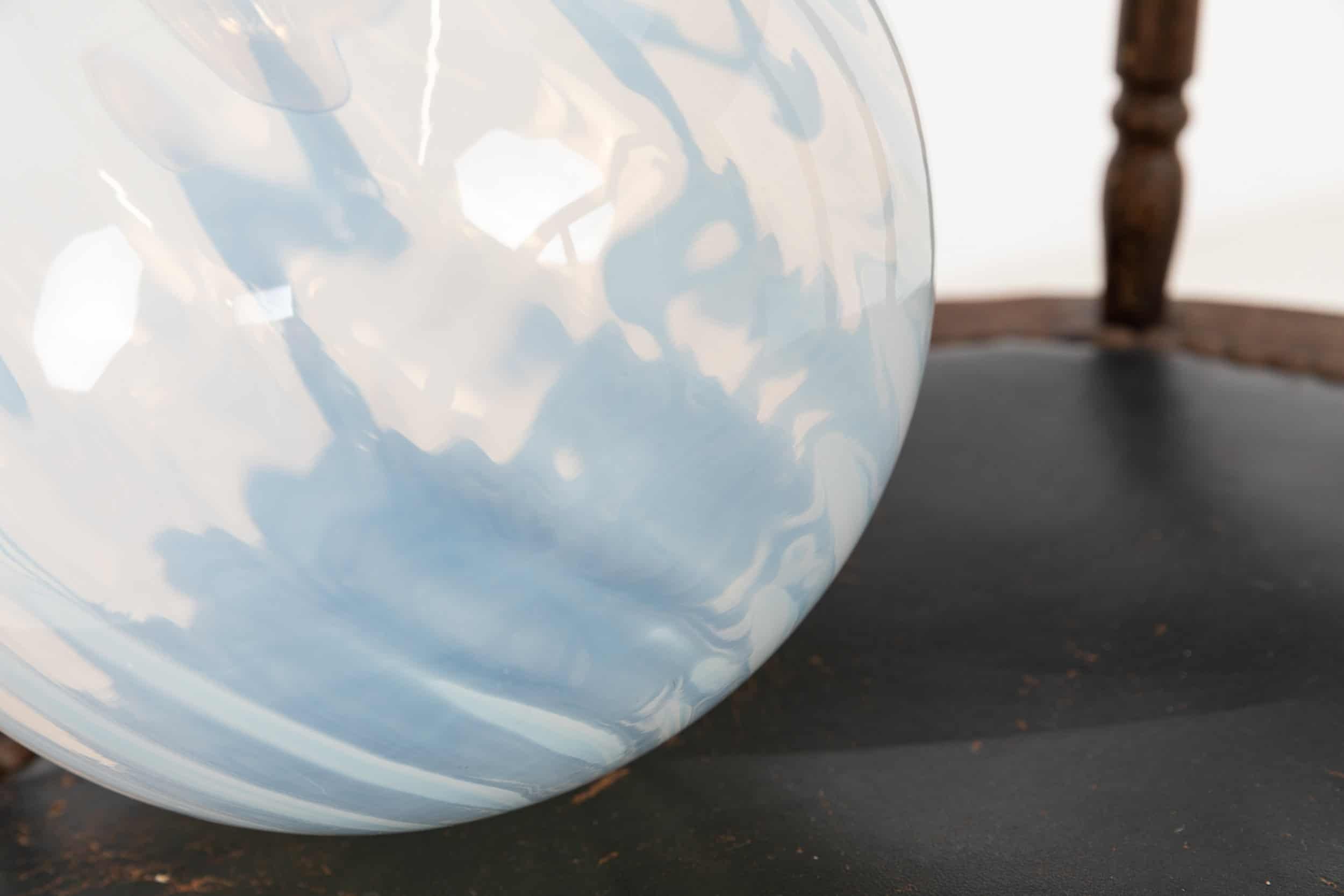 English Antique Edwardian Arts & Crafts Globe Vaseline Glass Light Pendant Lamp, C.1910 For Sale