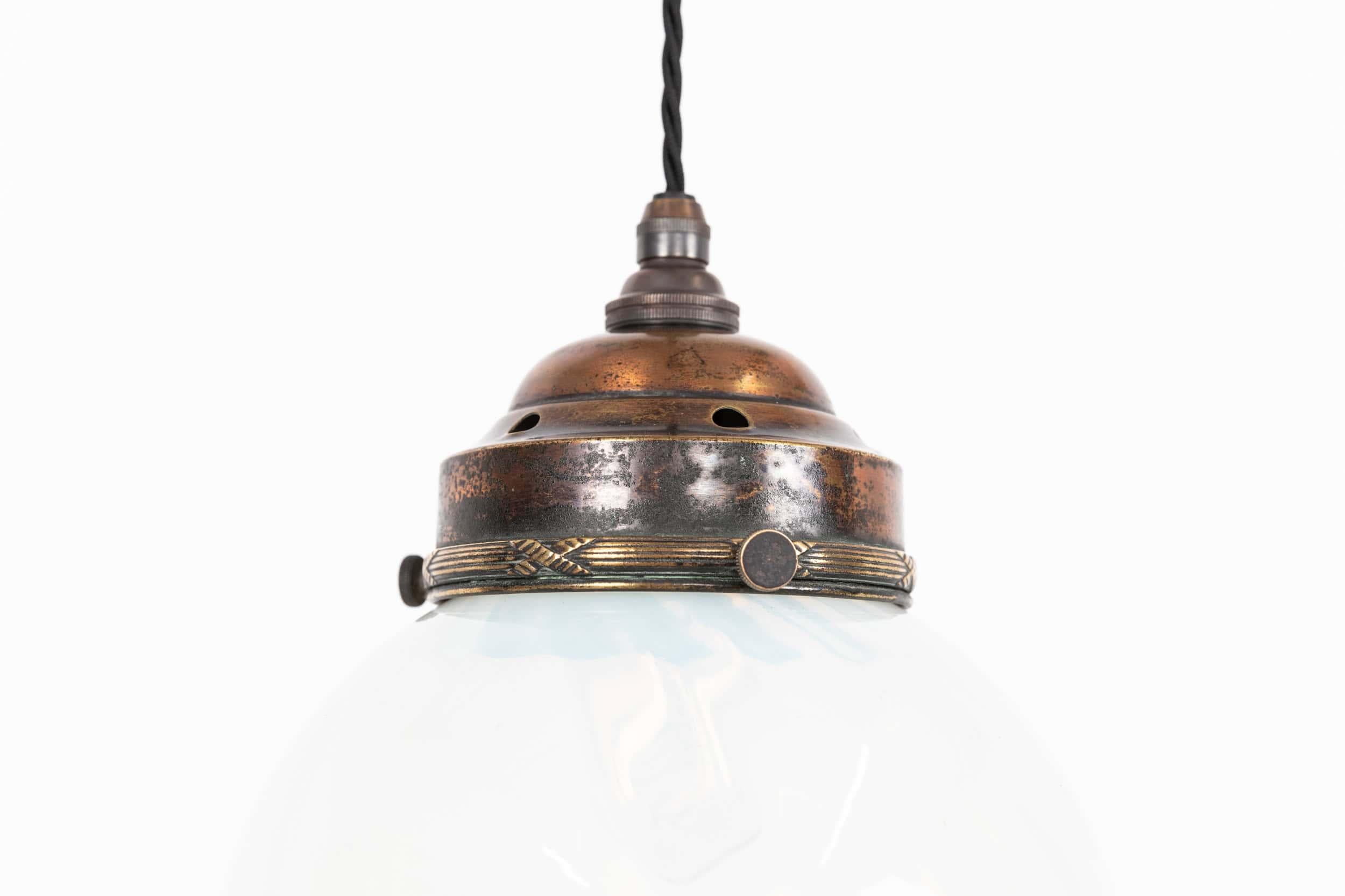 Antique Edwardian Arts & Crafts Globe Vaseline Glass Light Pendant Lamp, C.1910 In Fair Condition For Sale In London, GB