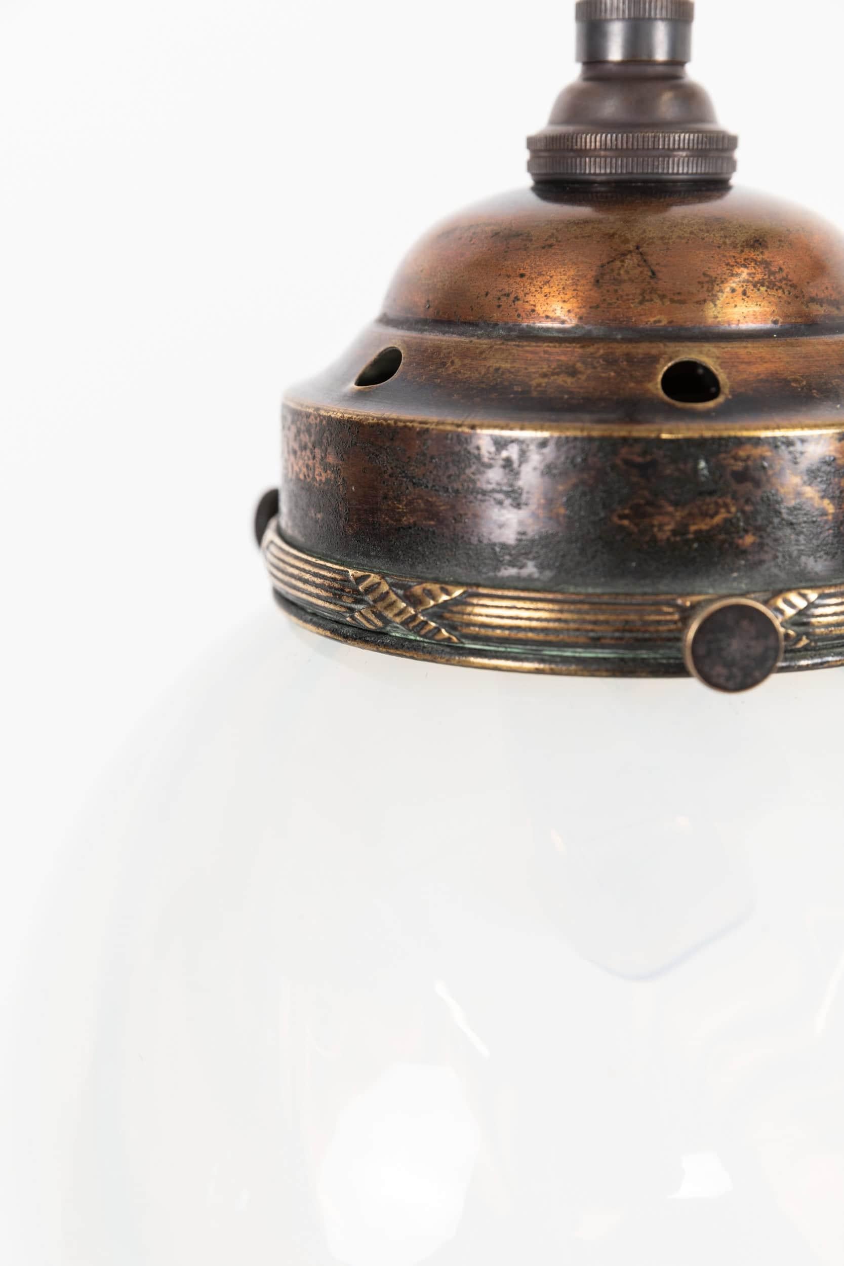 Early 20th Century Antique Edwardian Arts & Crafts Globe Vaseline Glass Light Pendant Lamp, C.1910 For Sale