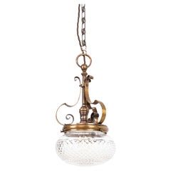 Antique Edwardian Arts & Crafts Ornate Cut Glass Bowl Light Pendant Lamp, C.1910