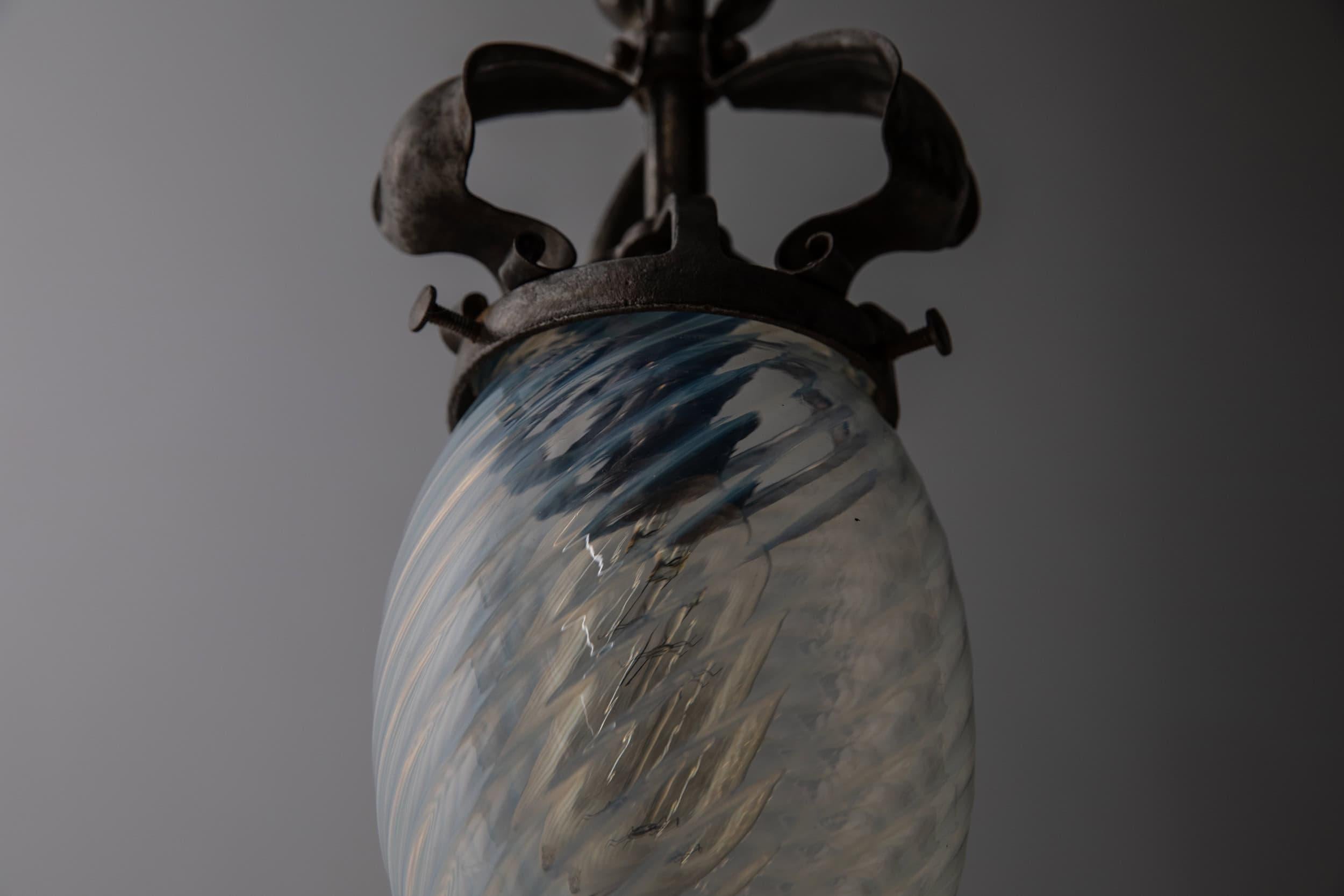 Fatto a mano Lampada a sospensione in vetro di vaselina di epoca edoardiana, C.C.