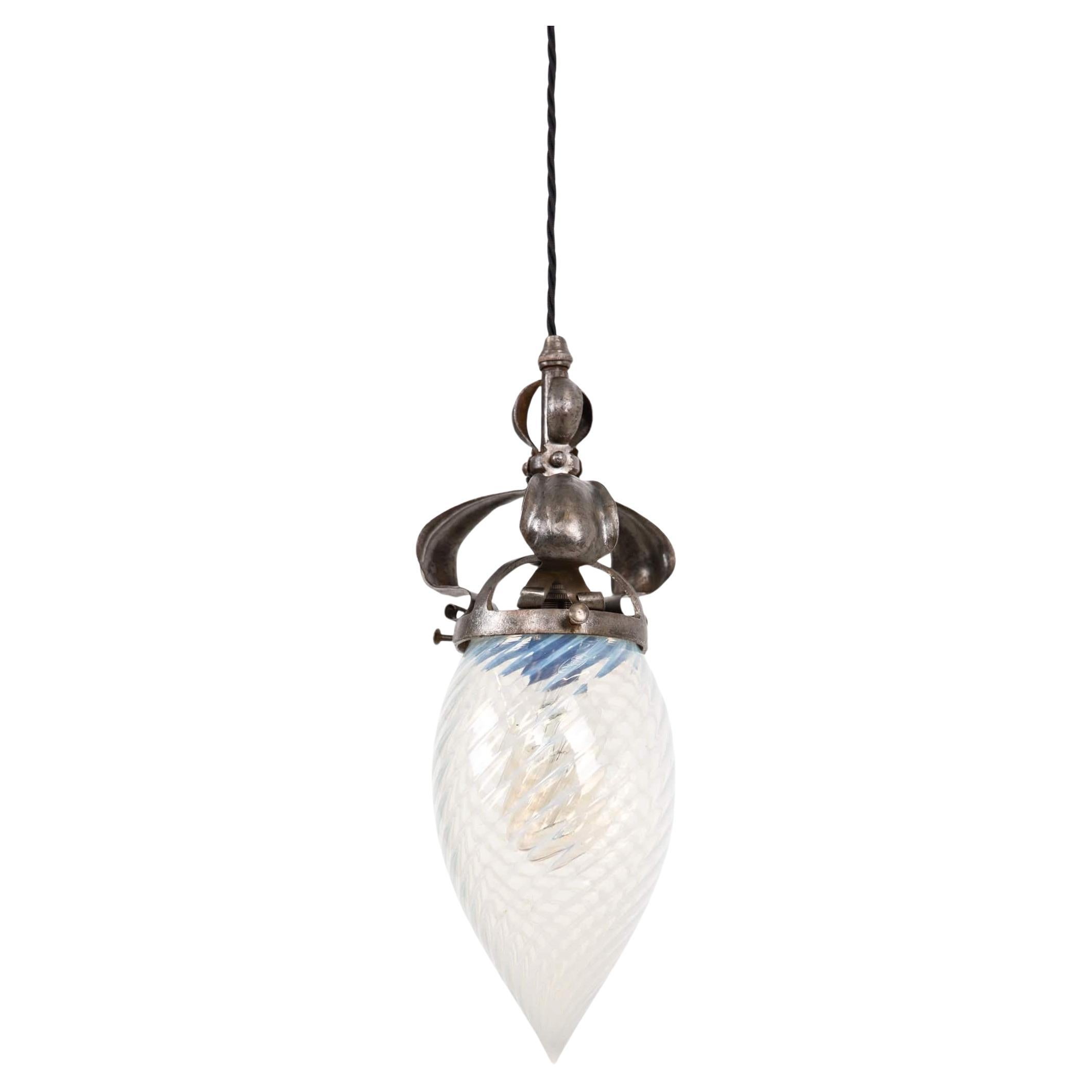 Antique Edwardian Arts 
Crafts Vaseline Glass Light Pendant Lamp, C.1900