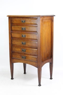 Antique Edwardian Arts & Crafts Walnut Music Chest Cabinet Drawers English, 1905