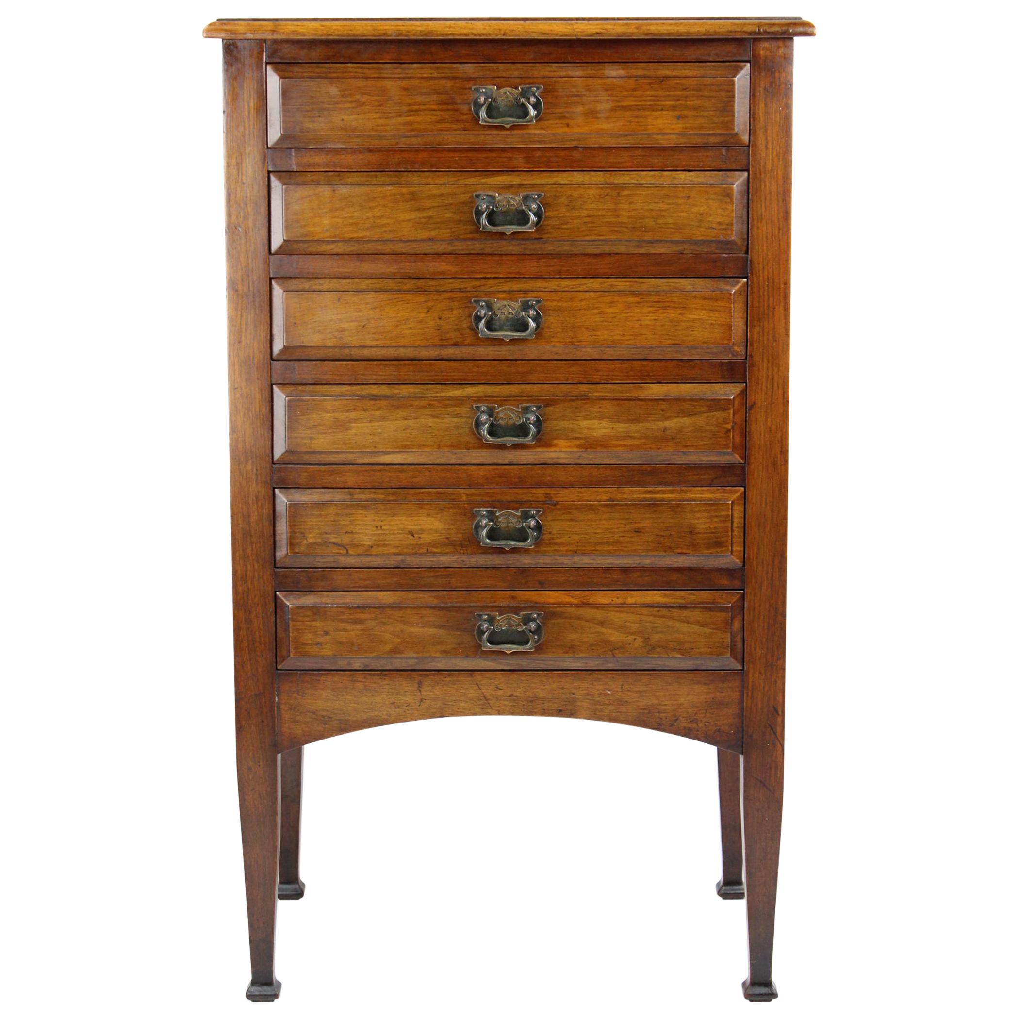Antique Edwardian Arts 
Crafts Walnut Music Chest Cabinet Drawers English, 1905