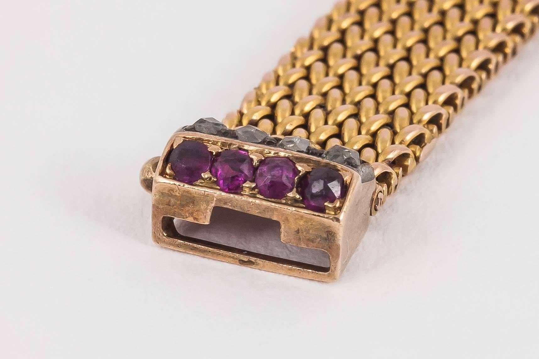 Edwardian Bracelet in 14 Karat Gold with Burma Rubies and Diamonds, Austrian circa 1900 For Sale