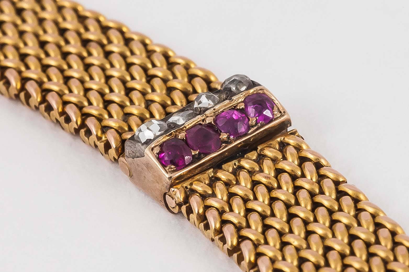 Bracelet in 14 Karat Gold with Burma Rubies and Diamonds, Austrian circa 1900 For Sale 1