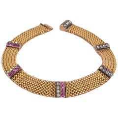 Antique Bracelet in 14 Karat Gold with Burma Rubies and Diamonds, Austrian circa 1900