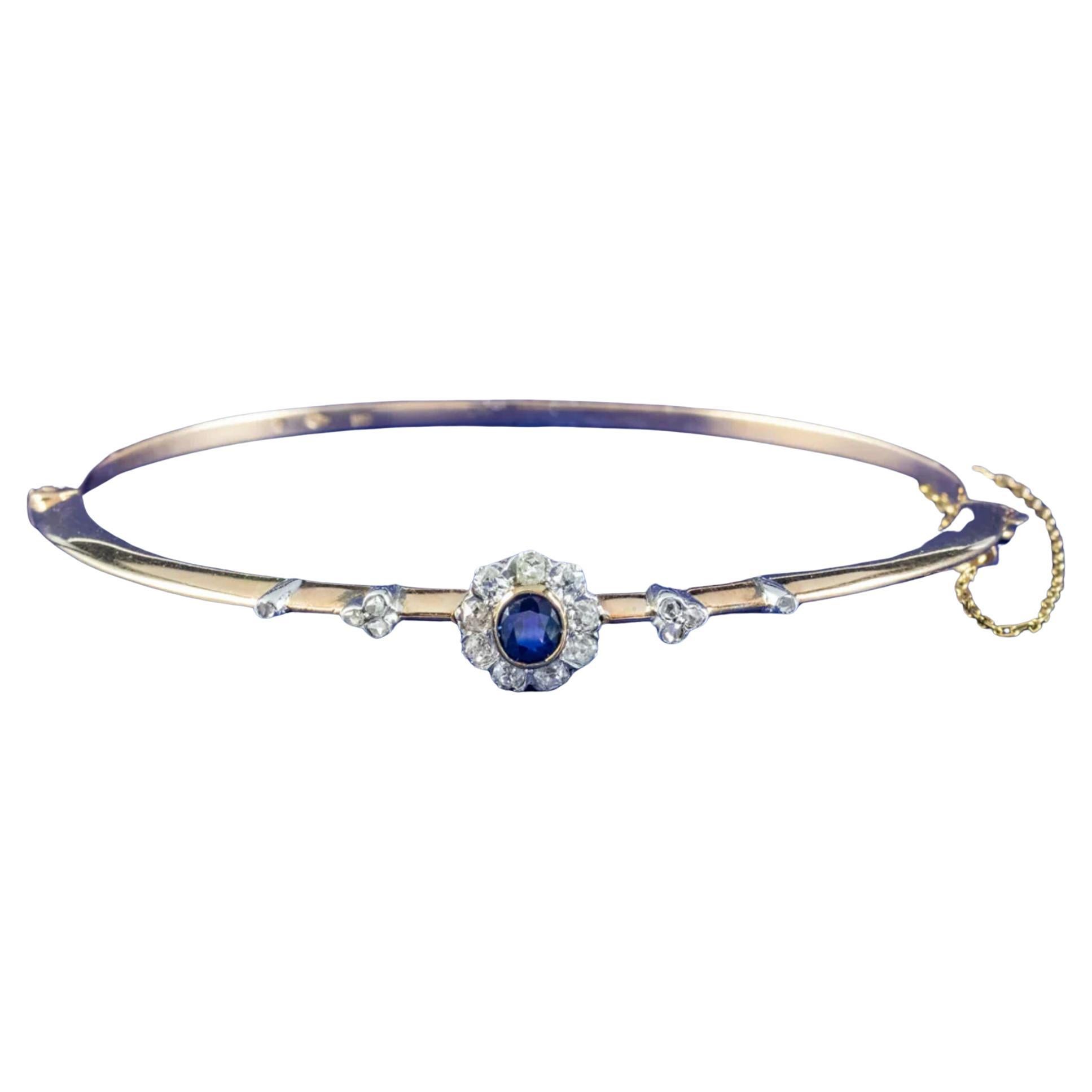 Antique Edwardian Austro-Hungarian Sapphire Diamond Daisy Bangle For Sale