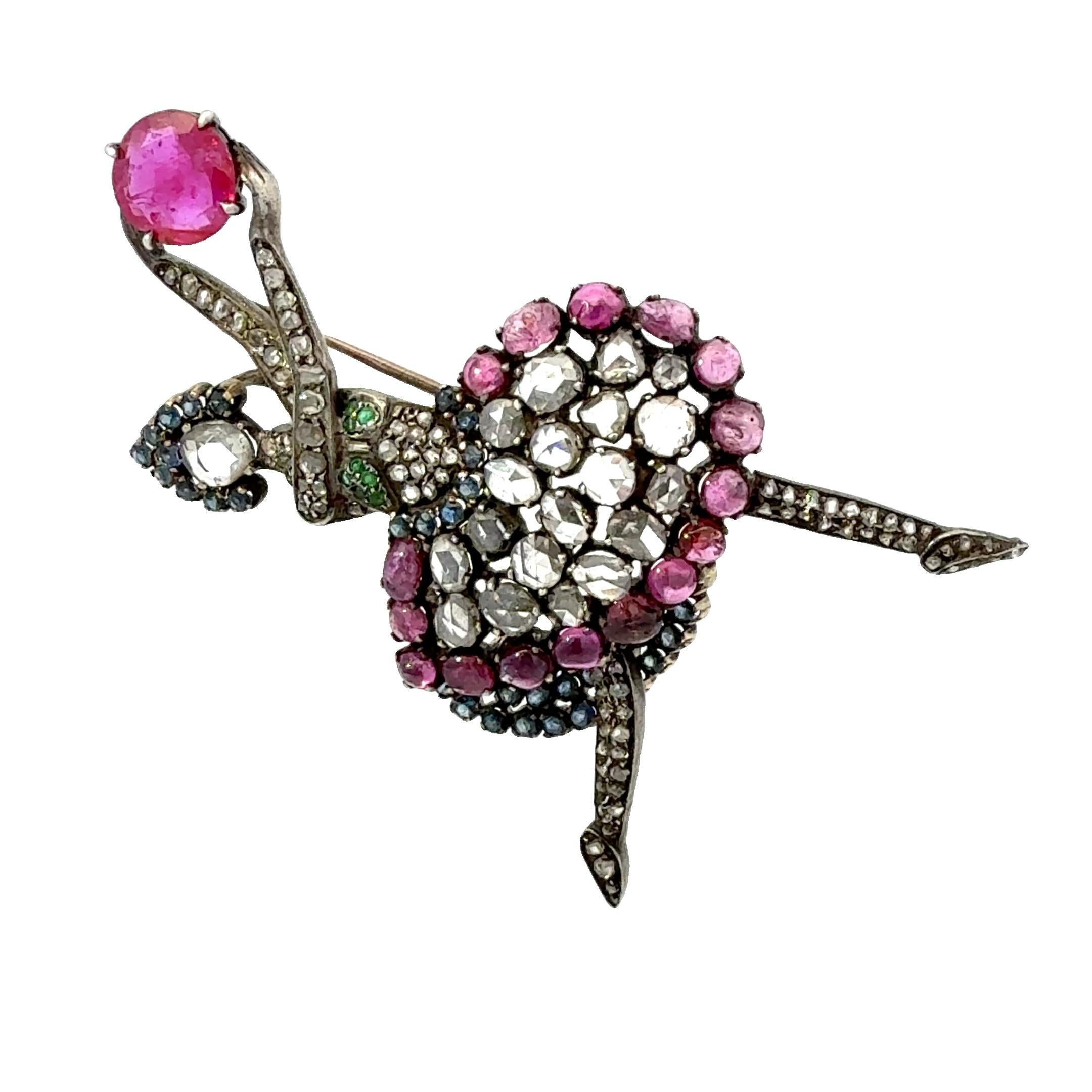 Antiguo broche eduardiano Bailarina GIA Birmania Sin Calor en Excelente estado para la venta en Beverly Hills, CA