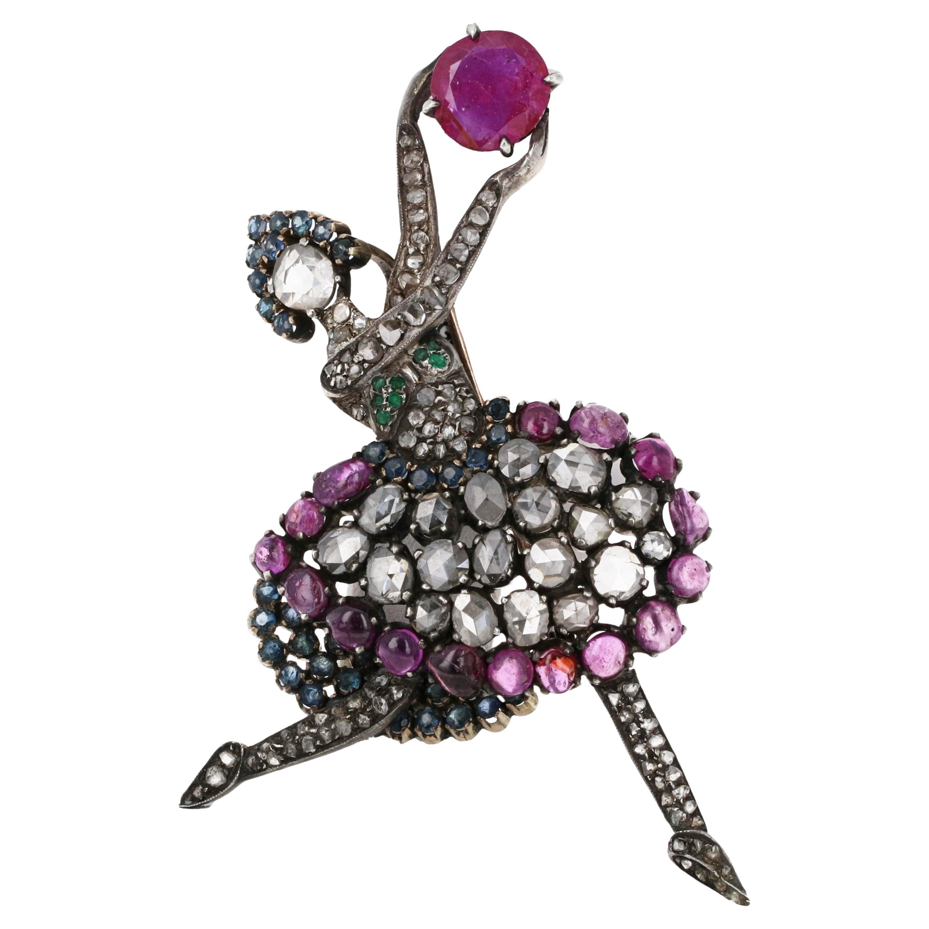 Antique Edwardian Ballerina GIA Burma No-Heat Brooch