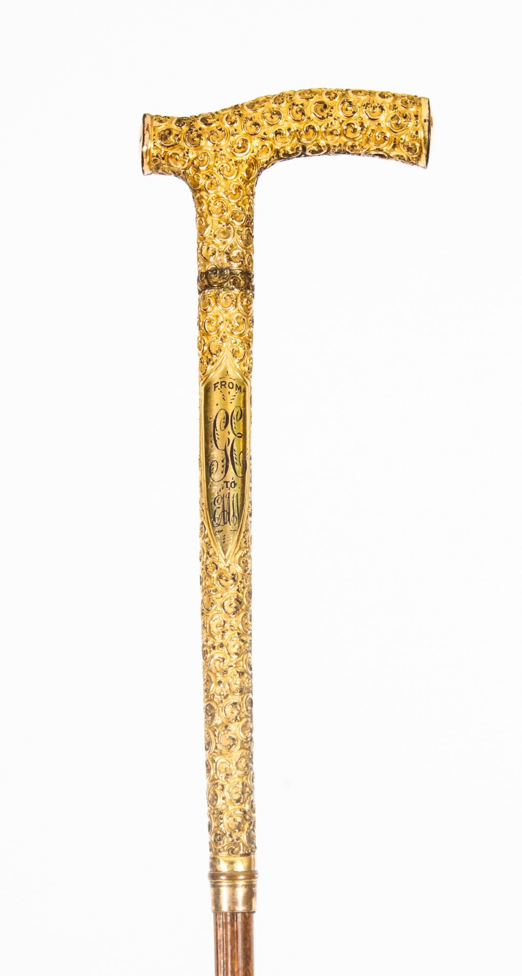Antique Edwardian Bamboo Ormolu Sword / Walking Stick Cane London 1900 7
