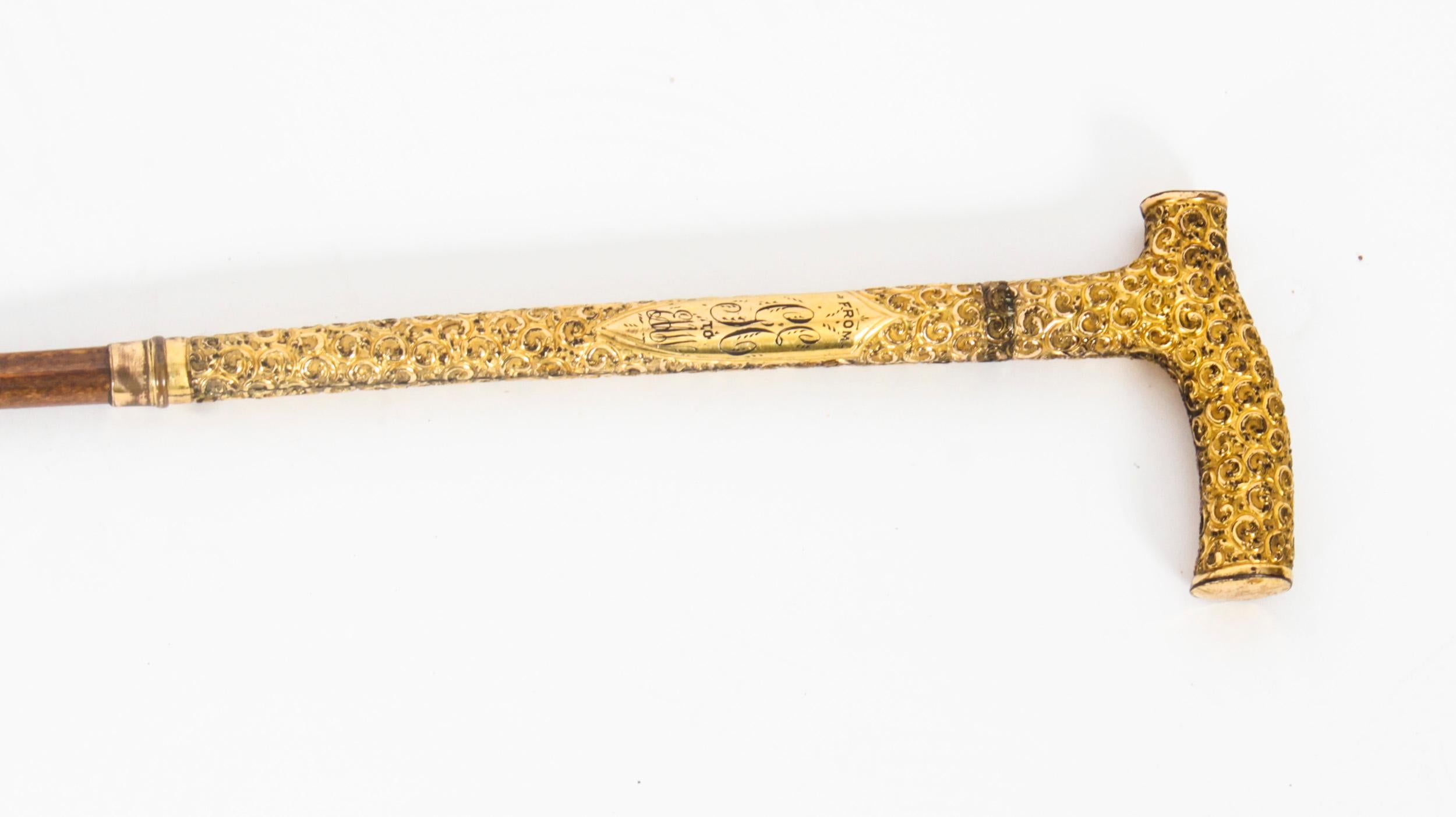 Antique Edwardian Bamboo Ormolu Sword / Walking Stick Cane London 1900 10
