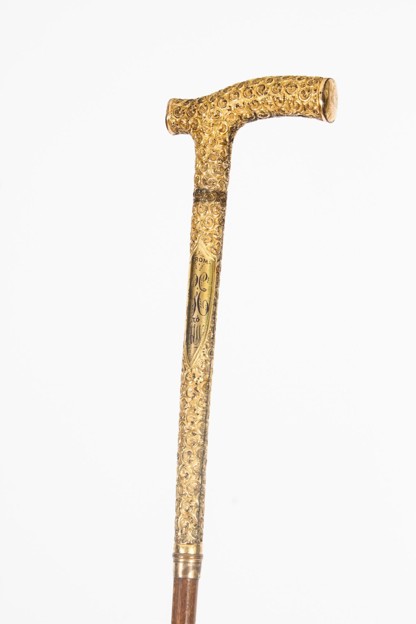 Antique Edwardian Bamboo Ormolu Sword / Walking Stick Cane London 1900 14