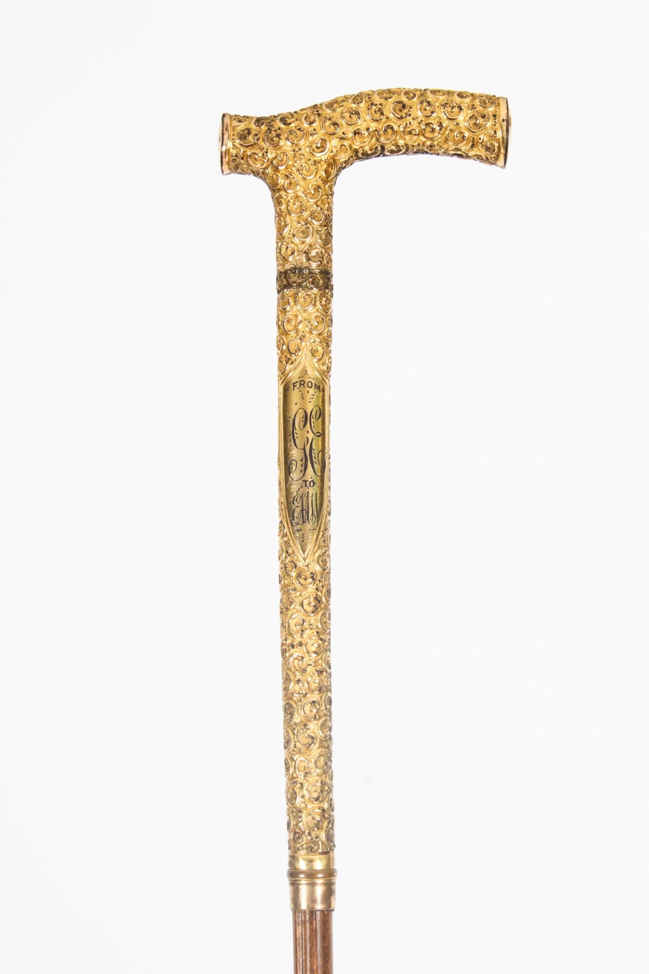 Antique Edwardian Bamboo Ormolu Sword / Walking Stick Cane London 1900 15