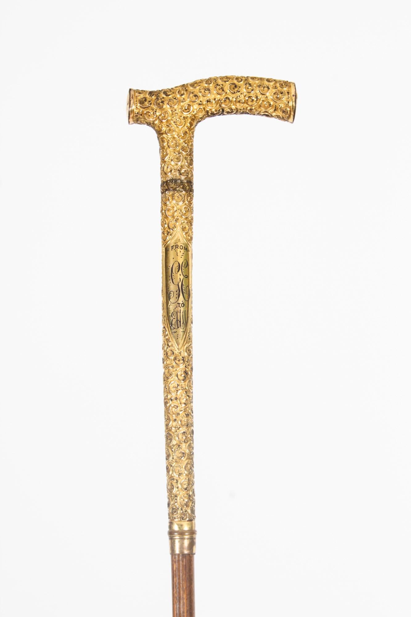 Antique Edwardian Bamboo Ormolu Sword / Walking Stick Cane London 1900 1