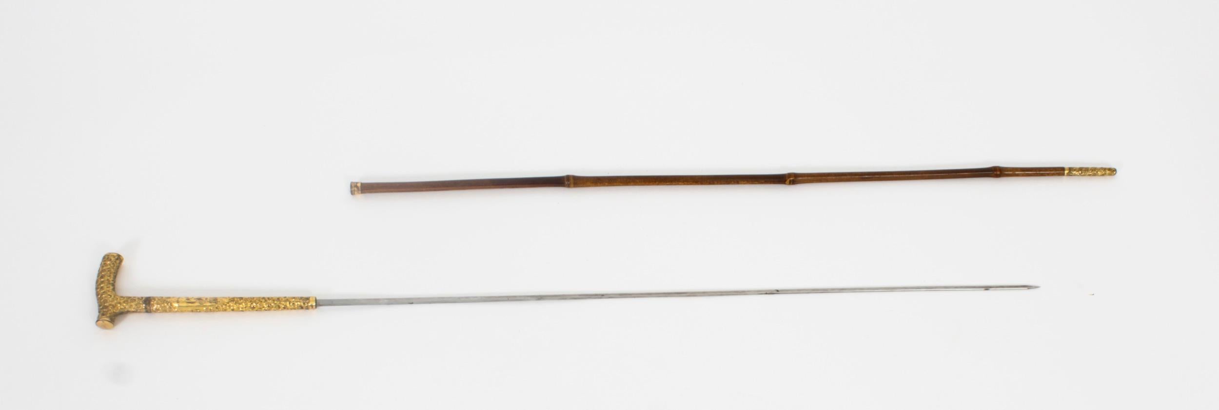 Antique Edwardian Bamboo Ormolu Sword / Walking Stick Cane London 1900 2