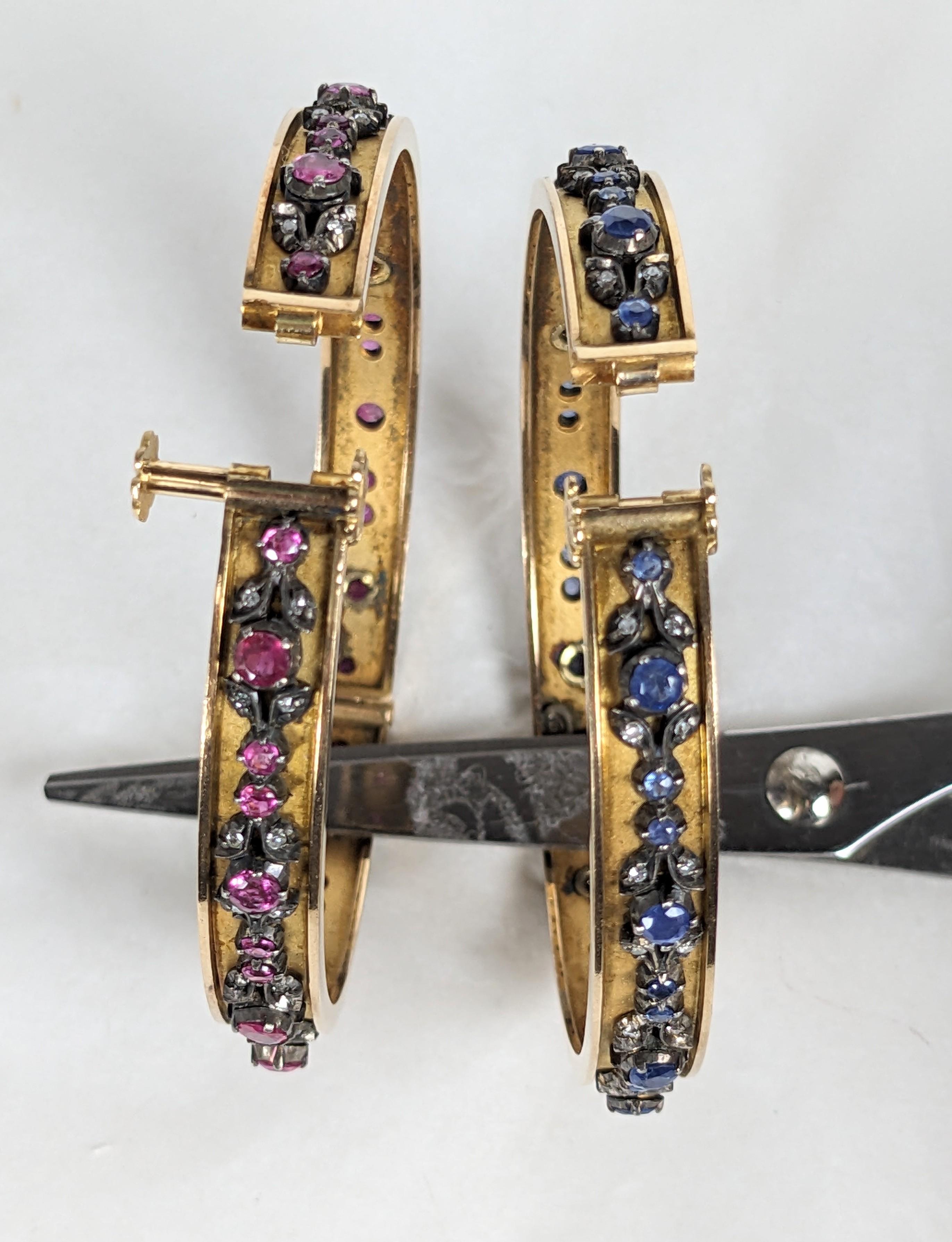 Antique Edwardian Bangles, Ruby, Sapphire with Diamonds For Sale 5