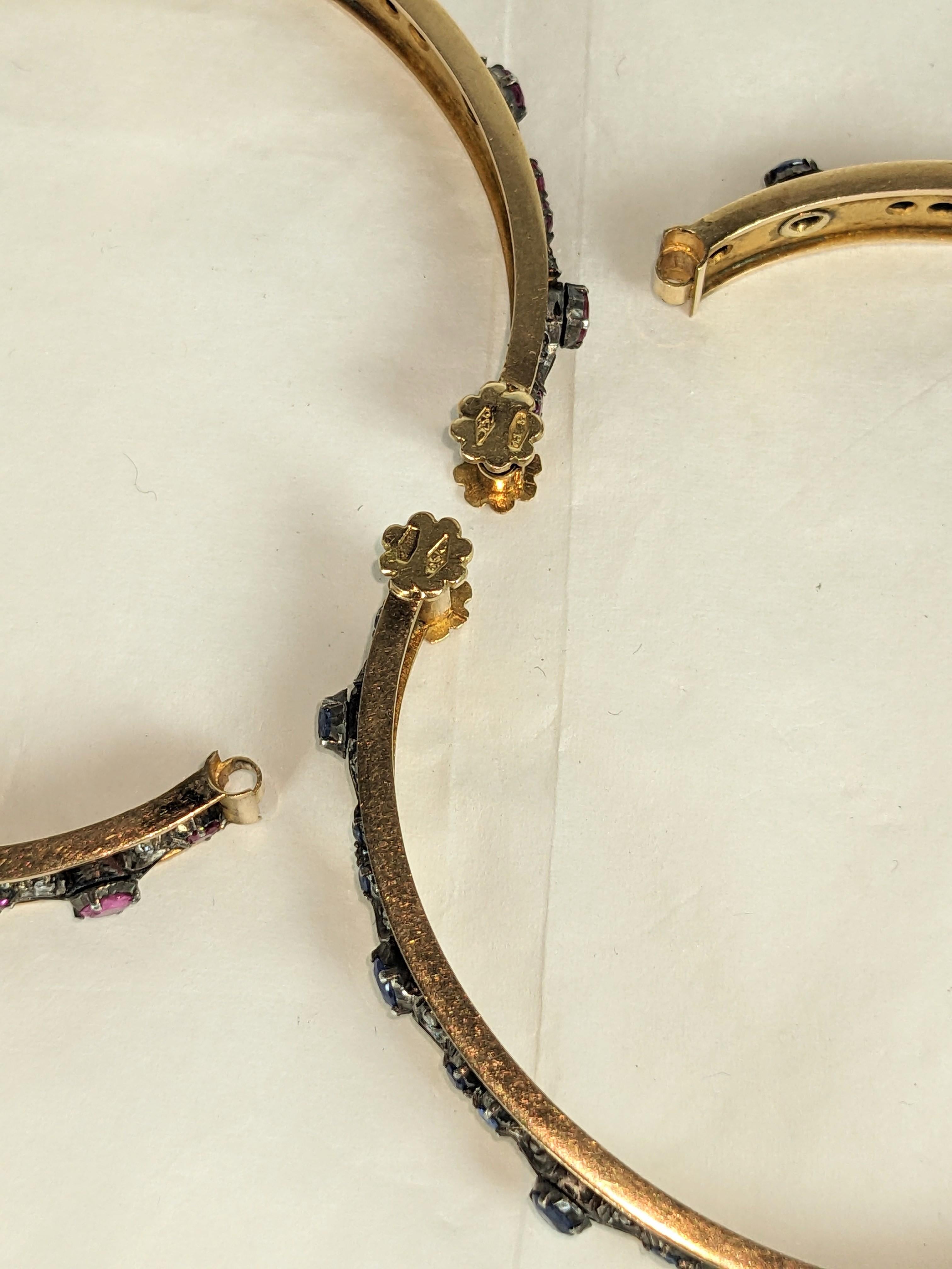 Antique Edwardian Bangles, Ruby, Sapphire with Diamonds For Sale 6