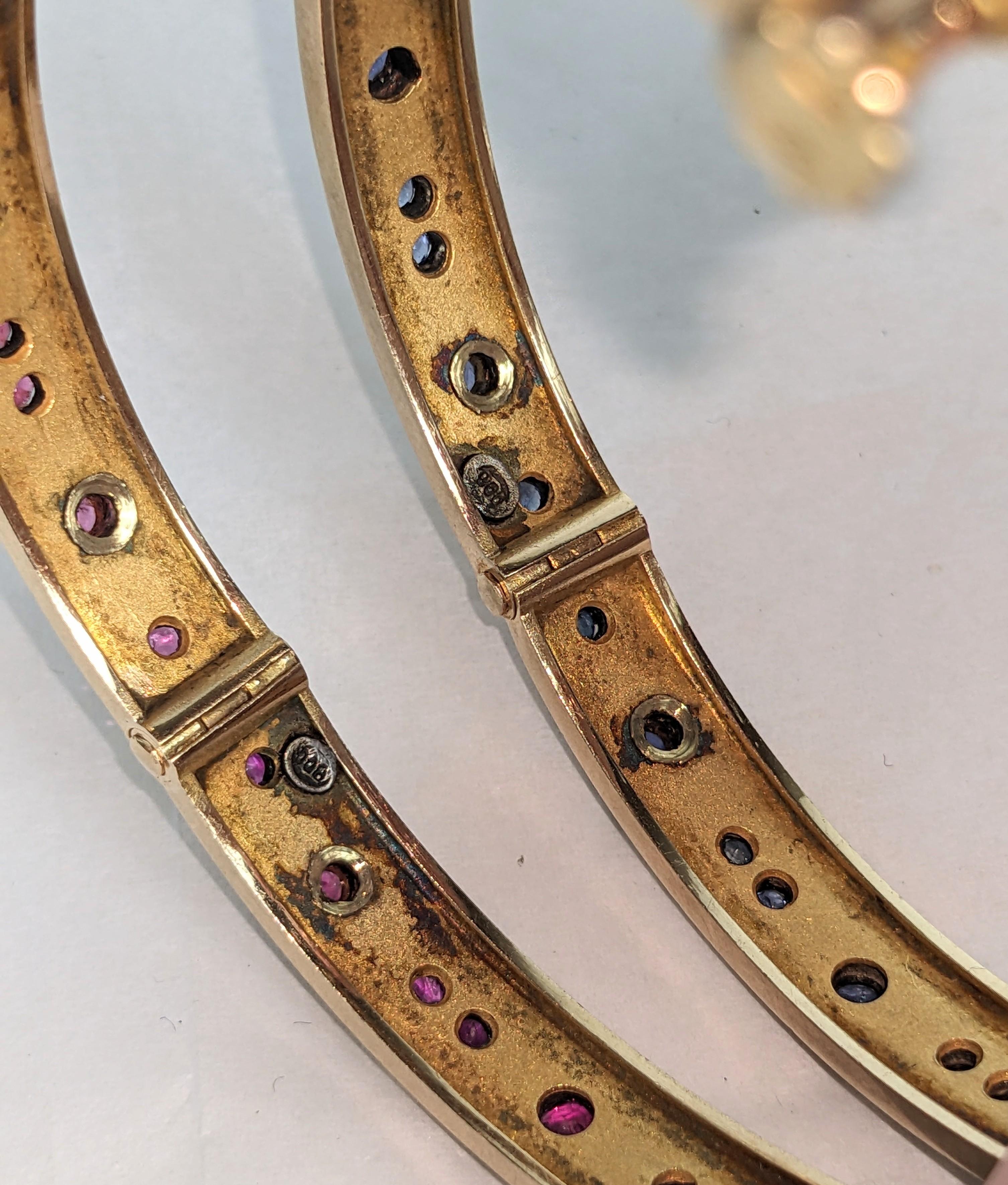 Antique Edwardian Bangles, Ruby, Sapphire with Diamonds For Sale 7