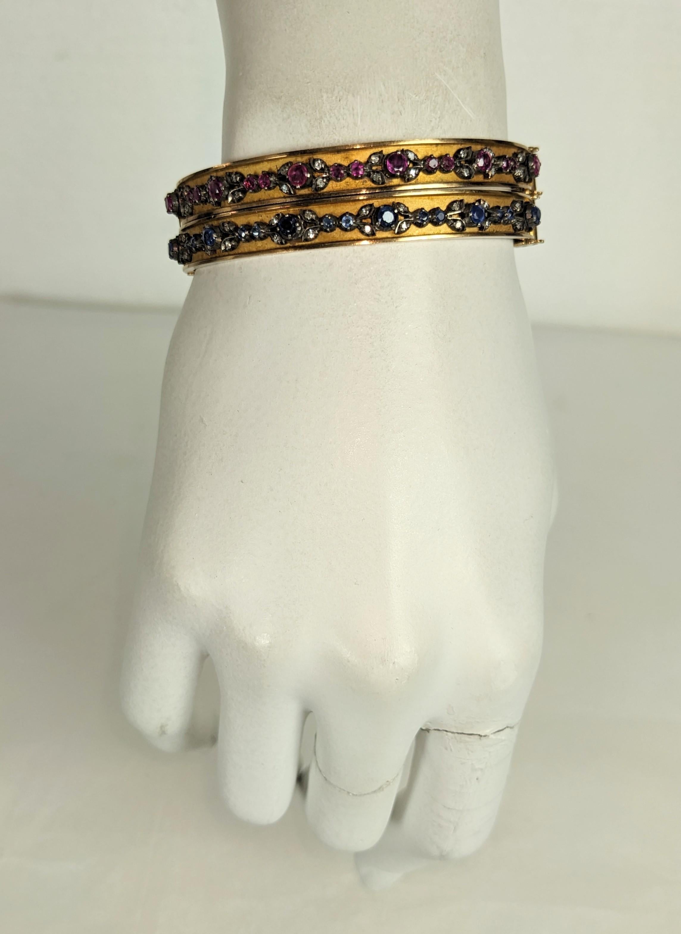Antique Edwardian Bangles, Ruby, Sapphire with Diamonds For Sale 8