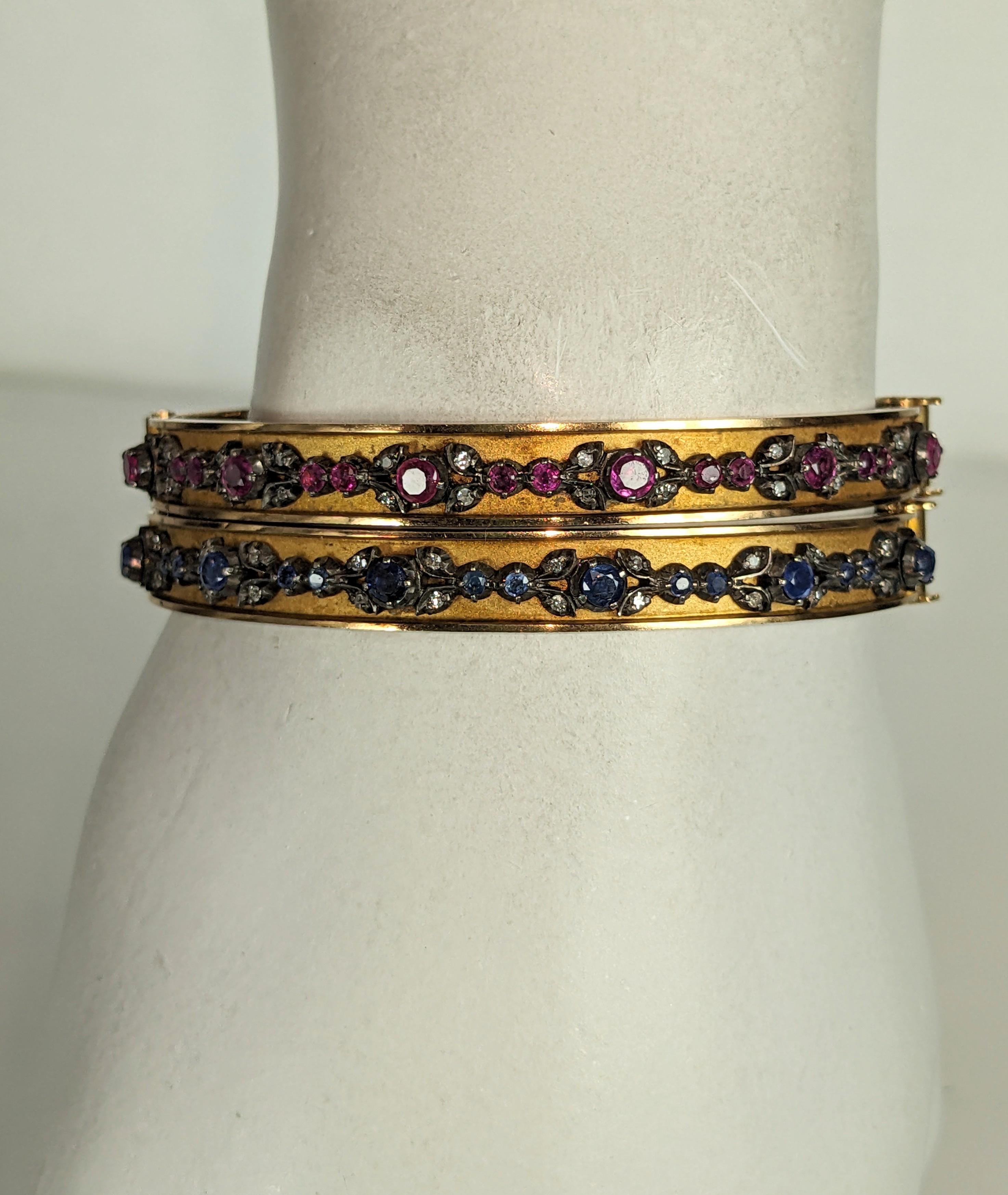 Antique Edwardian Bangles, Ruby, Sapphire with Diamonds For Sale 9