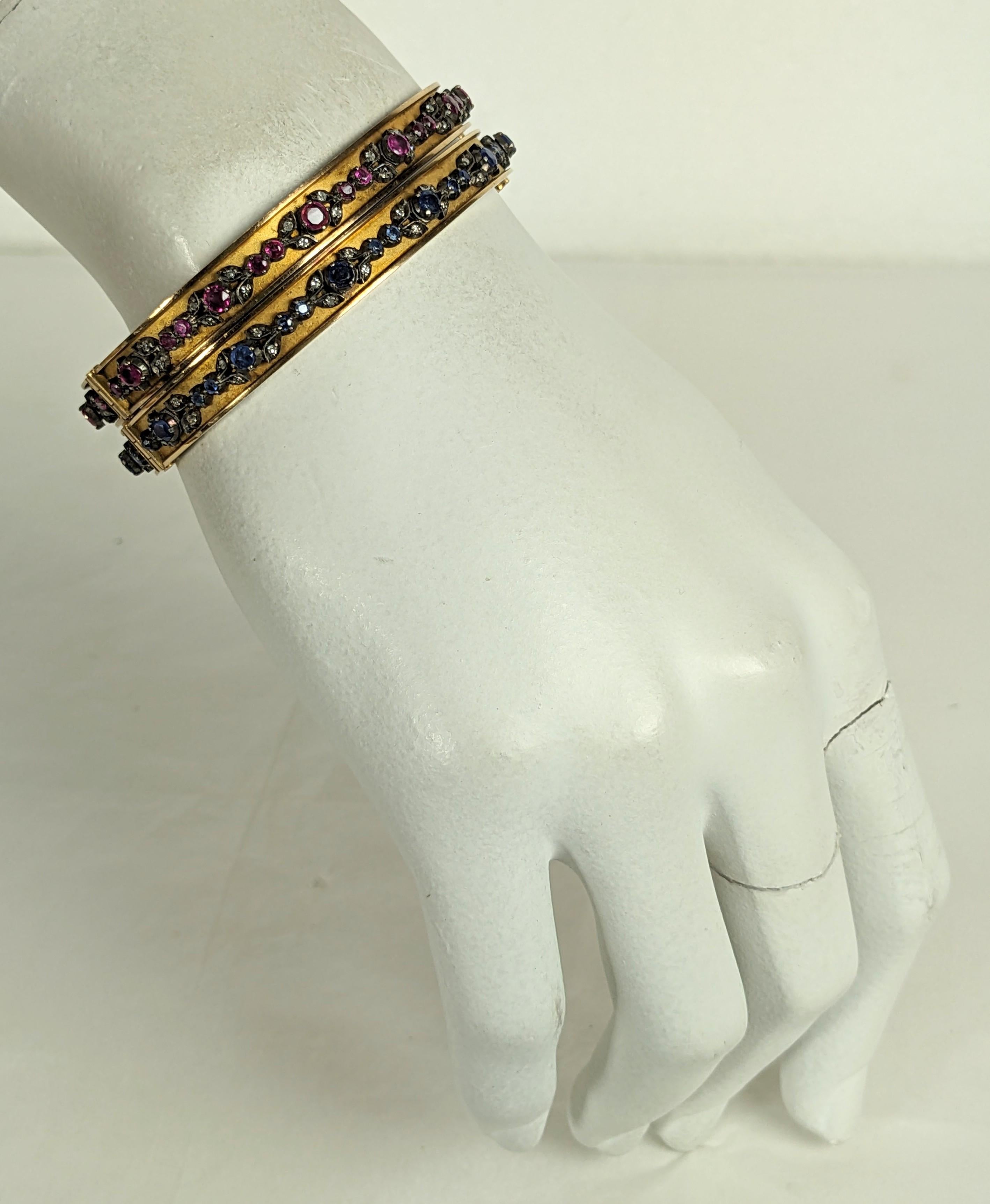 Antique Edwardian Bangles, Ruby, Sapphire with Diamonds For Sale 10